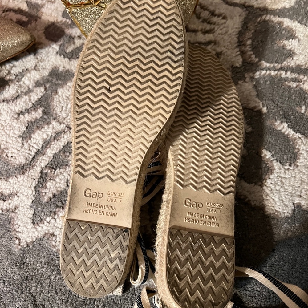 Gap Blue Striped Cream Espadrille Tie String Sandals Sz 7 - Picture 5 of 5